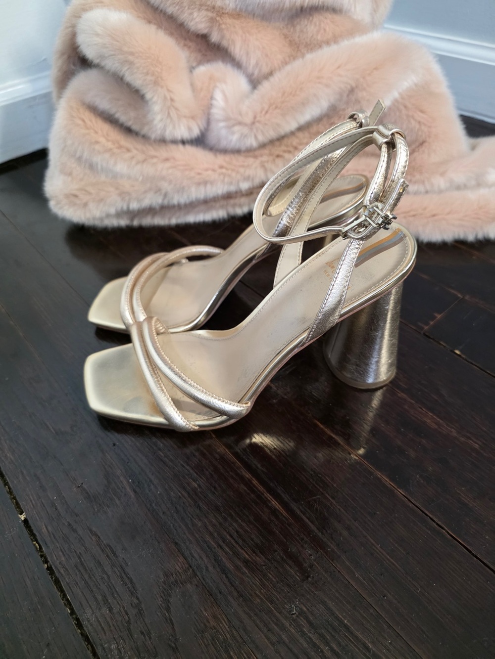 Sam Edelman Metallic Champagne Strappy Block Heel Sandals